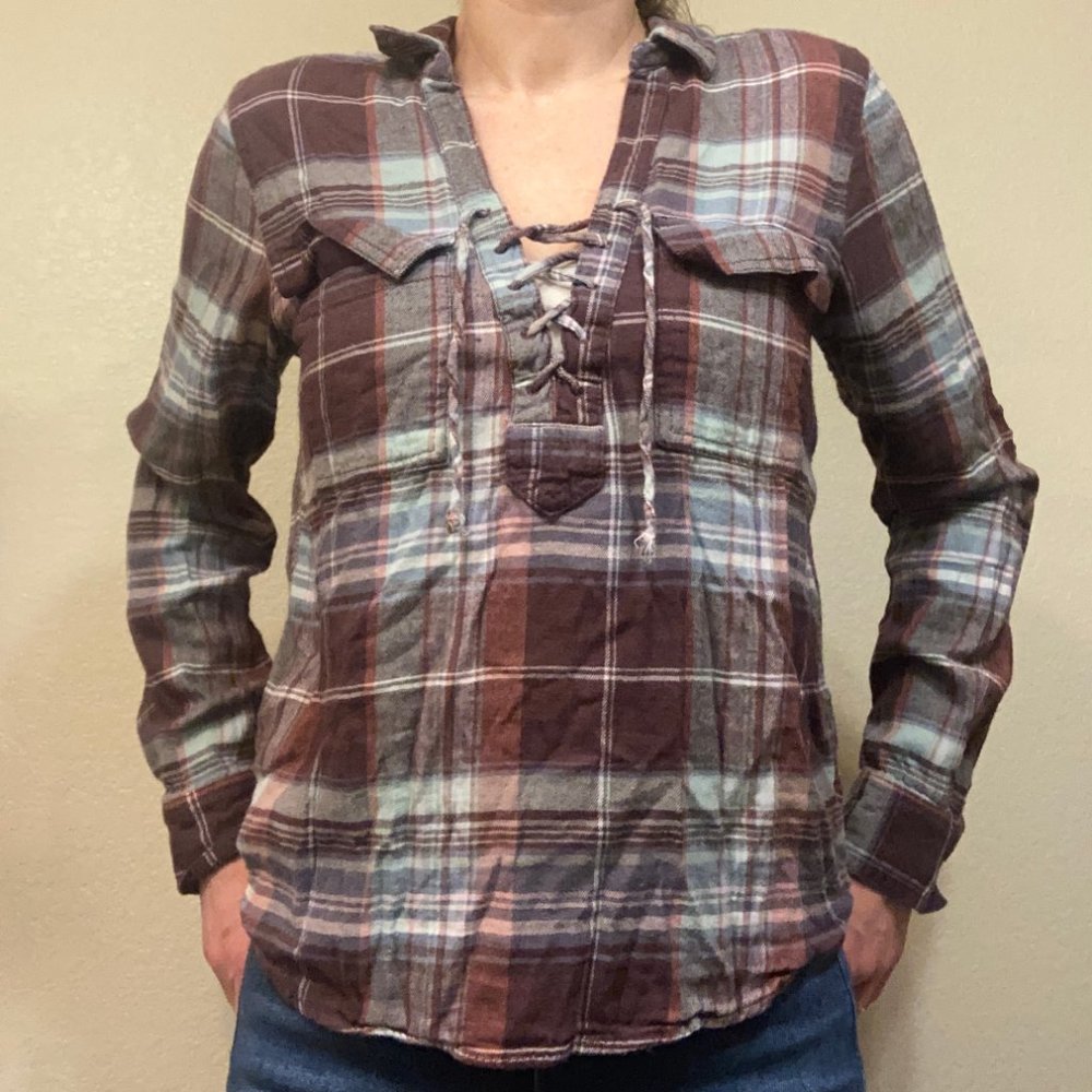 Plaid Long Sleeve Lace-Up Shirt by SO Women’s Size M